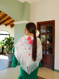 White embroidered flamenco shawl with flowers - Sorellas The Brand Barcelona S.L.