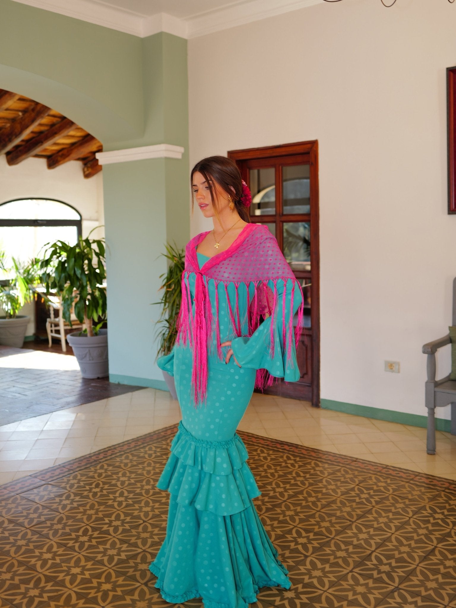 Turquoise polka dot ruffled flamenco dress - Sorellas The Brand Barcelona S.L.