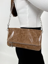 Brown shiny chain leather bag