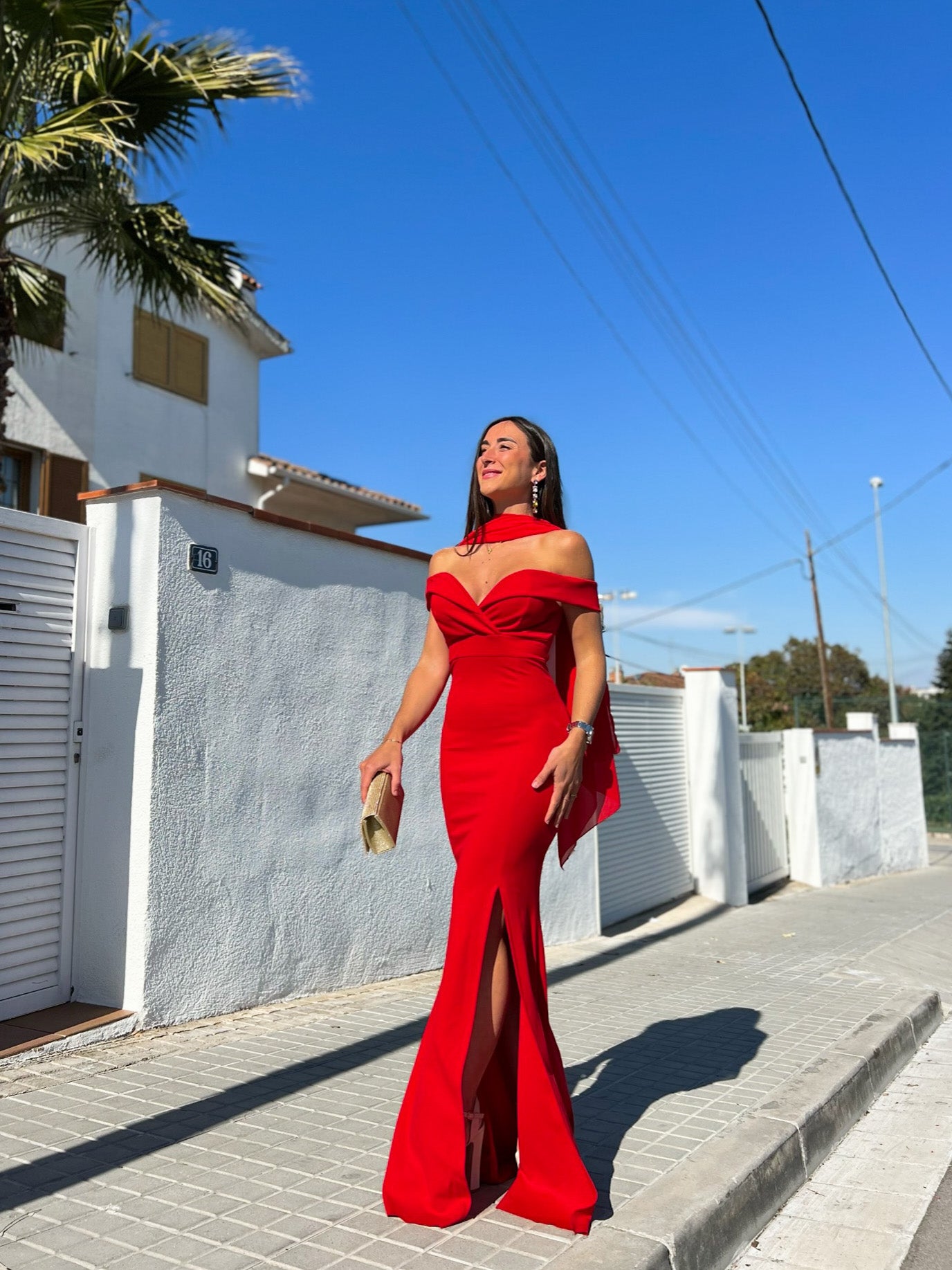 Red gauze cape shawl