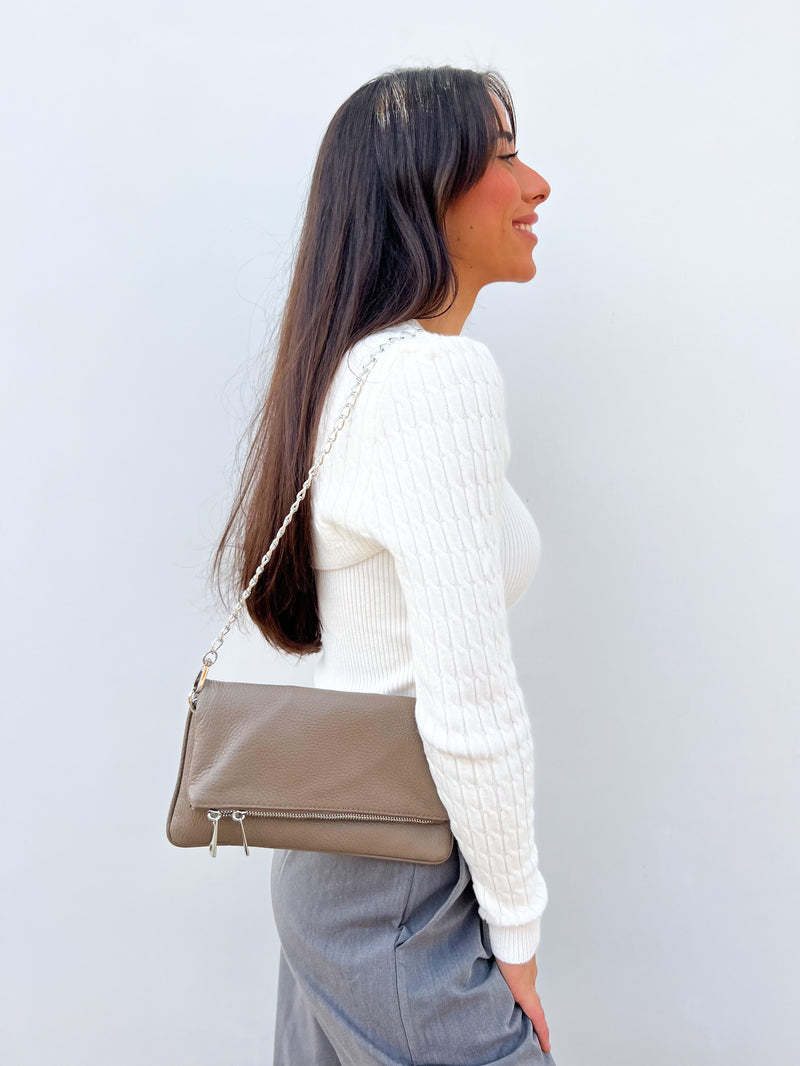 Taupe chain leather bag