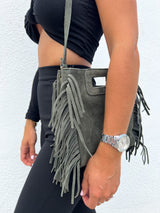 Bottle fringed leather bag