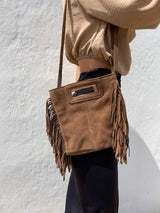 Chocolate fringed leather bag