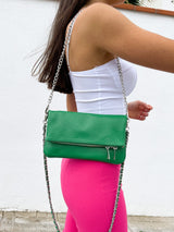 Green leather chain handbag