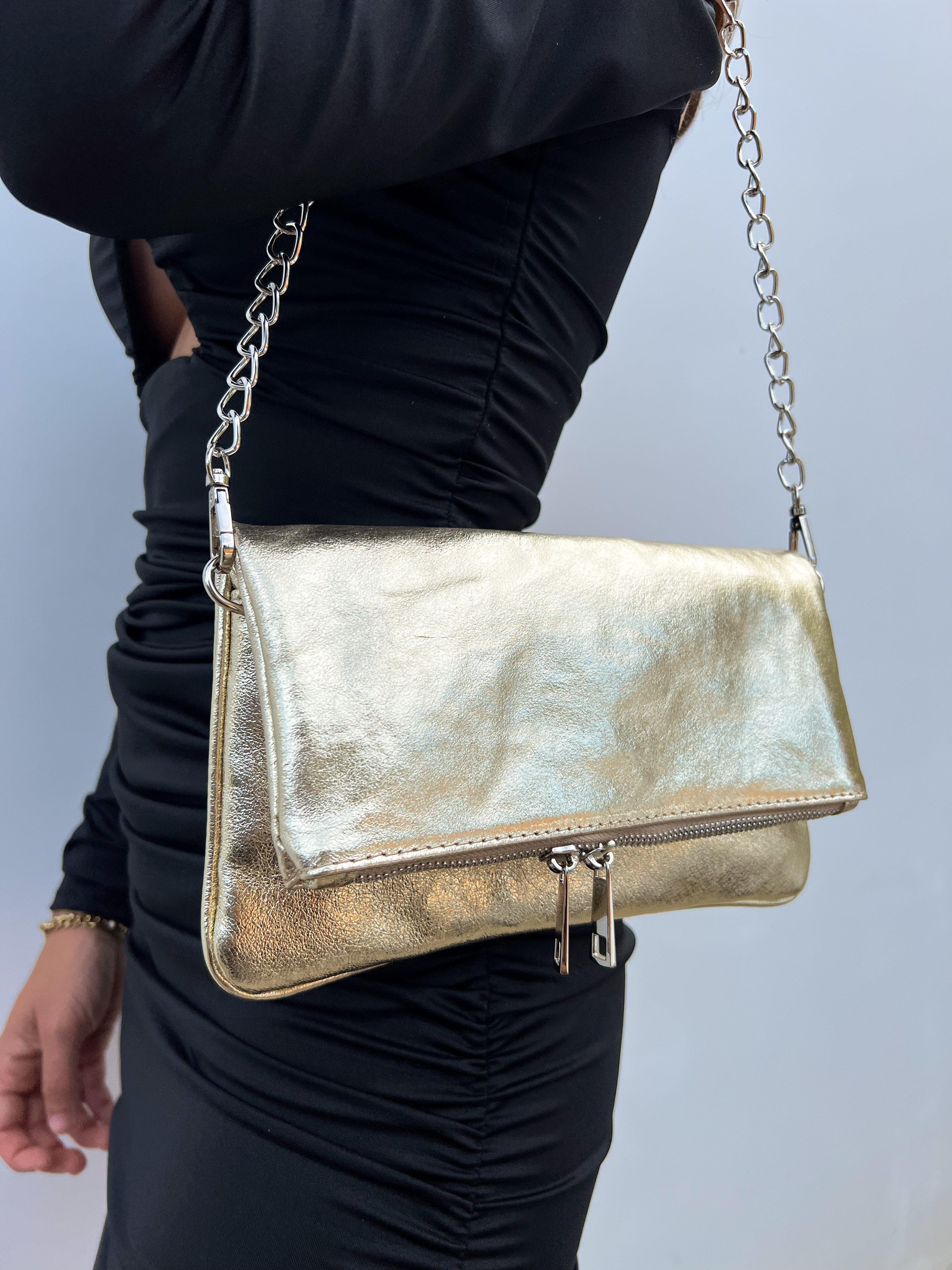 Gold chain leather bag