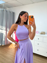 Lilac satin halter set