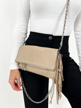 Brown fringed leather bag