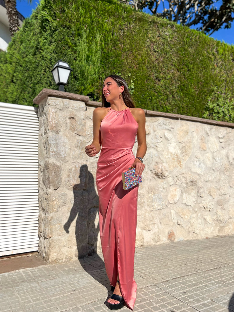 Coral halter tube dress