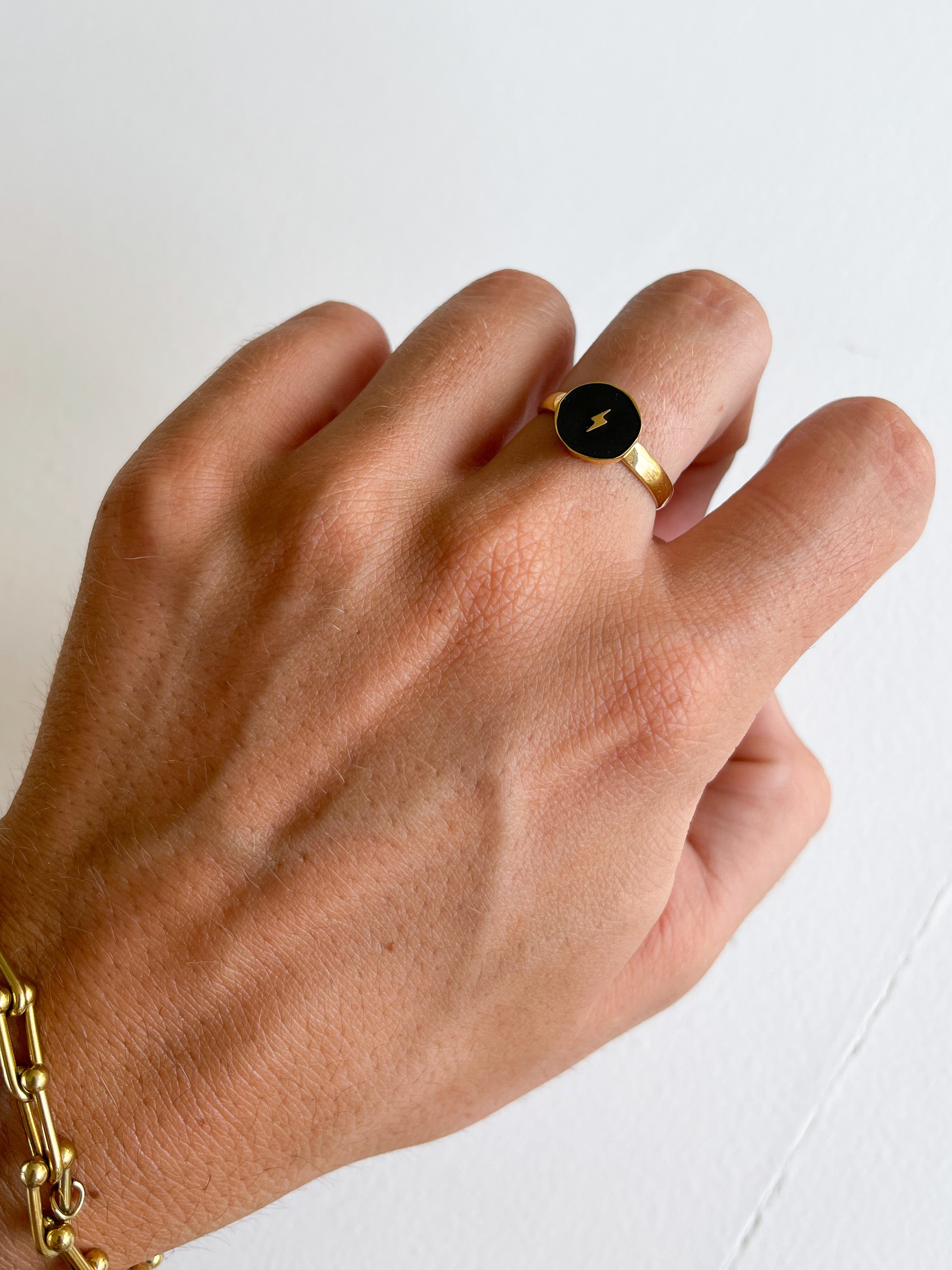 Golden black lightning ring