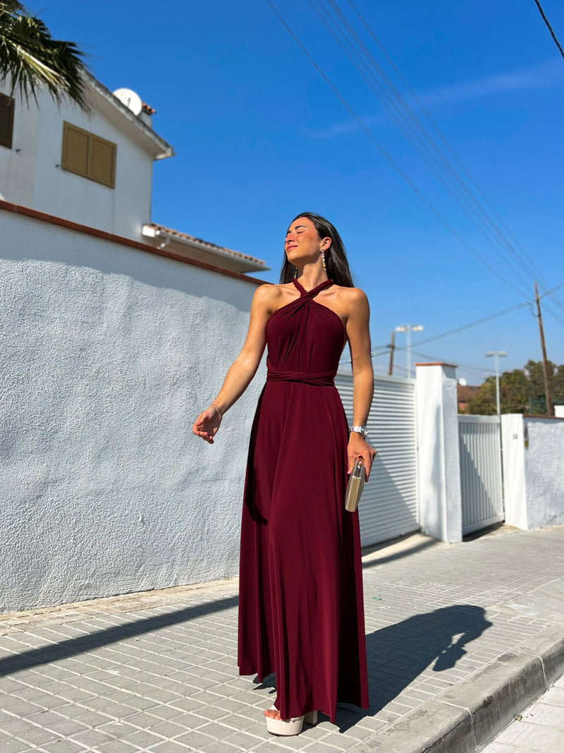 Long multi burgundy dress