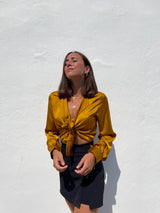 Mustard satin lace blouse