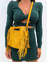 Yellow fringed leather bag