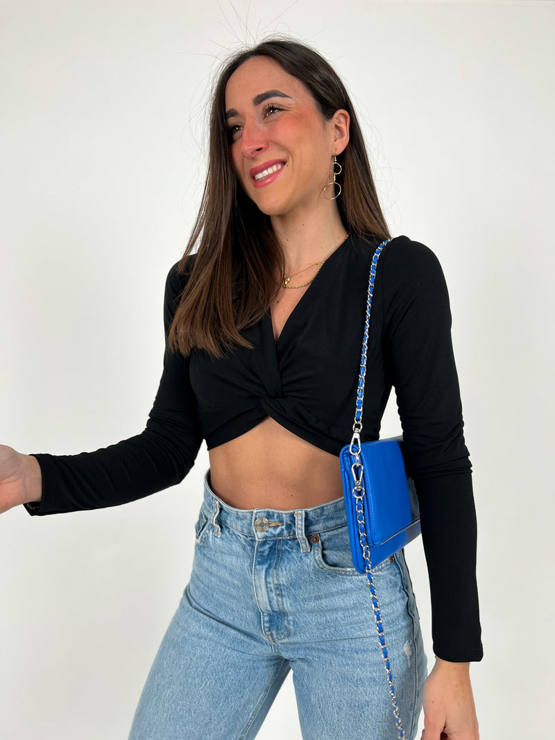 Vegan blue chain handbag