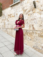 Wine sleeve tulle dress