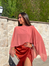 Coral chiffon cape shawl