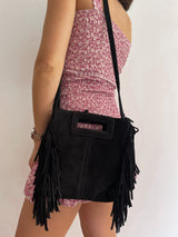 Black fringed leather bag