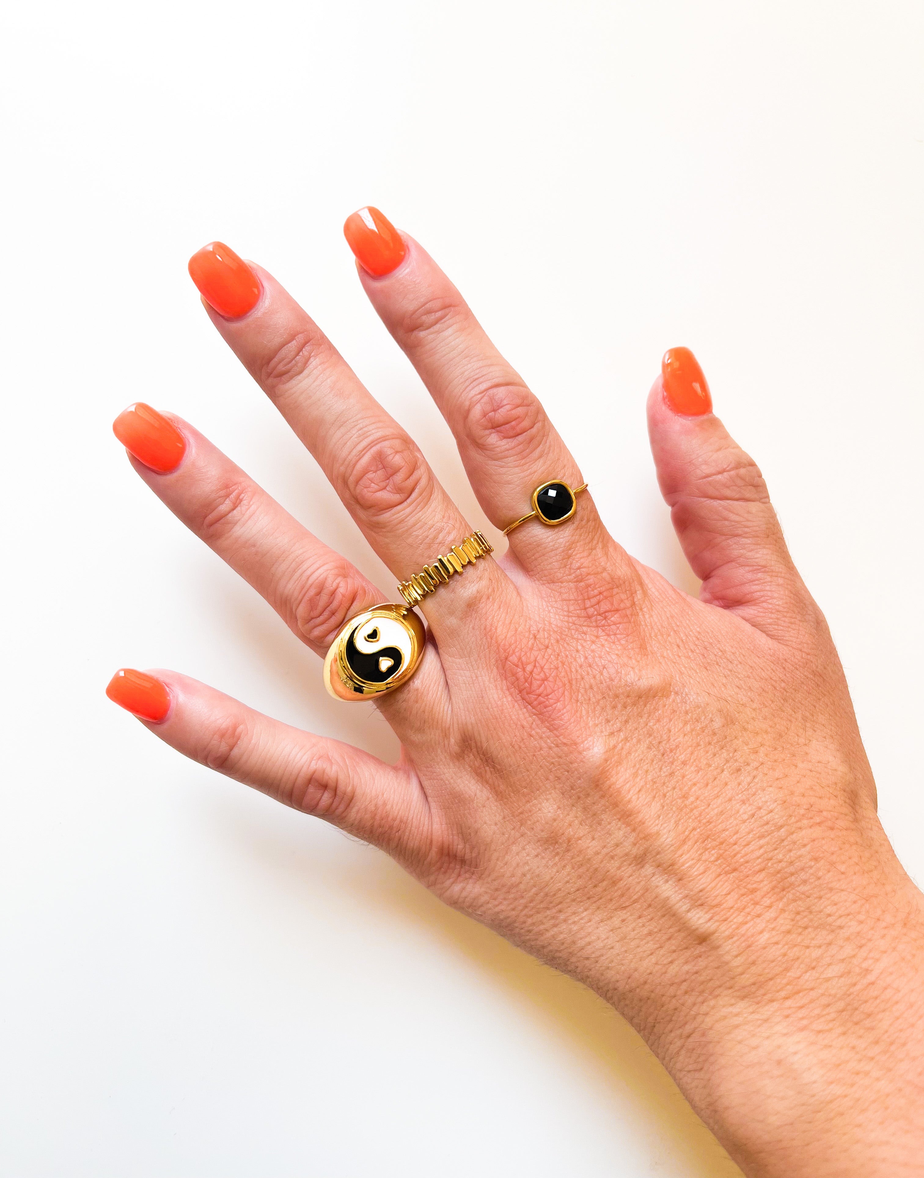 Golden heart ying yang ring