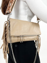 Brown fringed leather bag