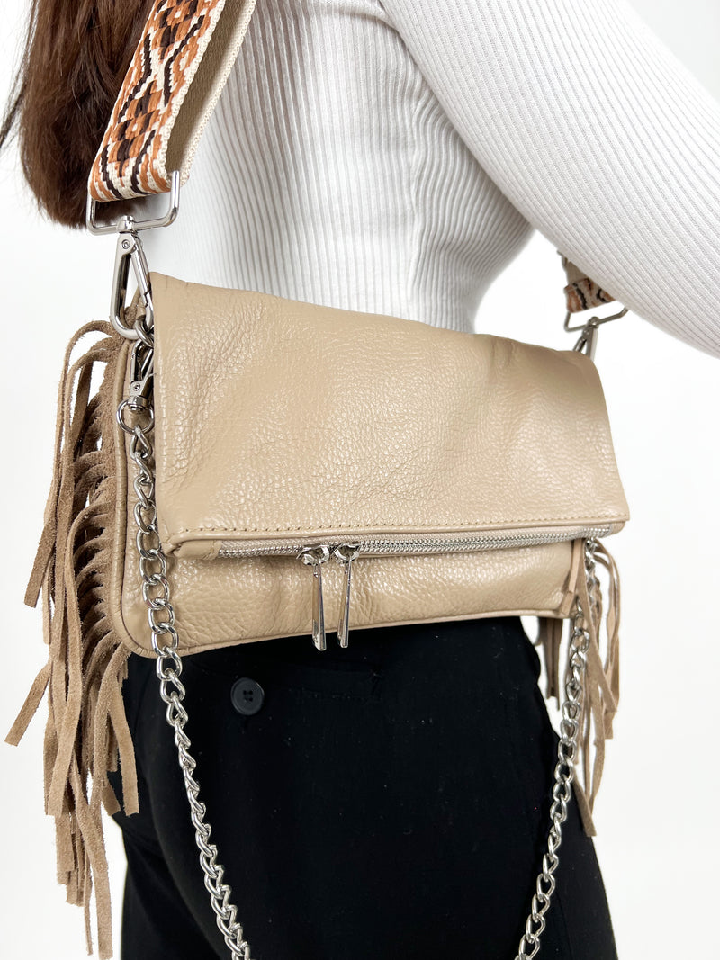 Brown fringed leather bag