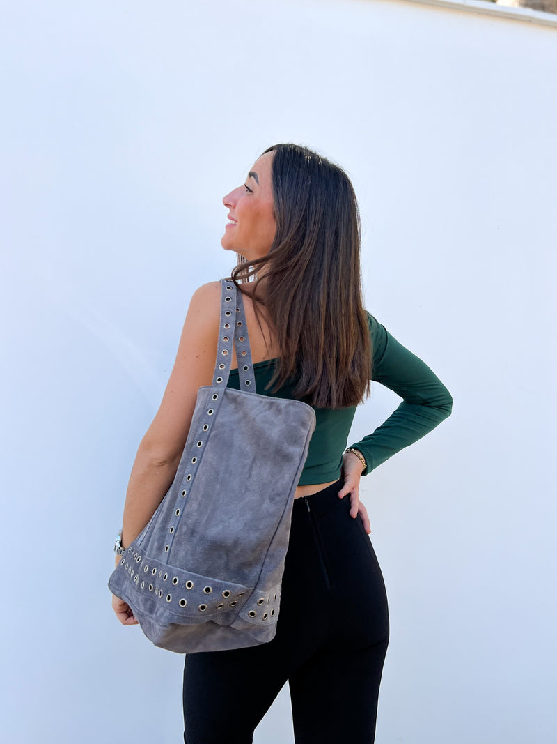 Grey maxi studded bag