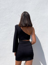 Black asymmetric mini dress