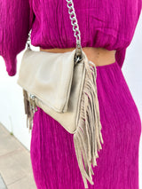 Cream fringed leather bag