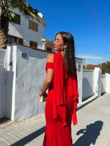 Red gauze cape shawl