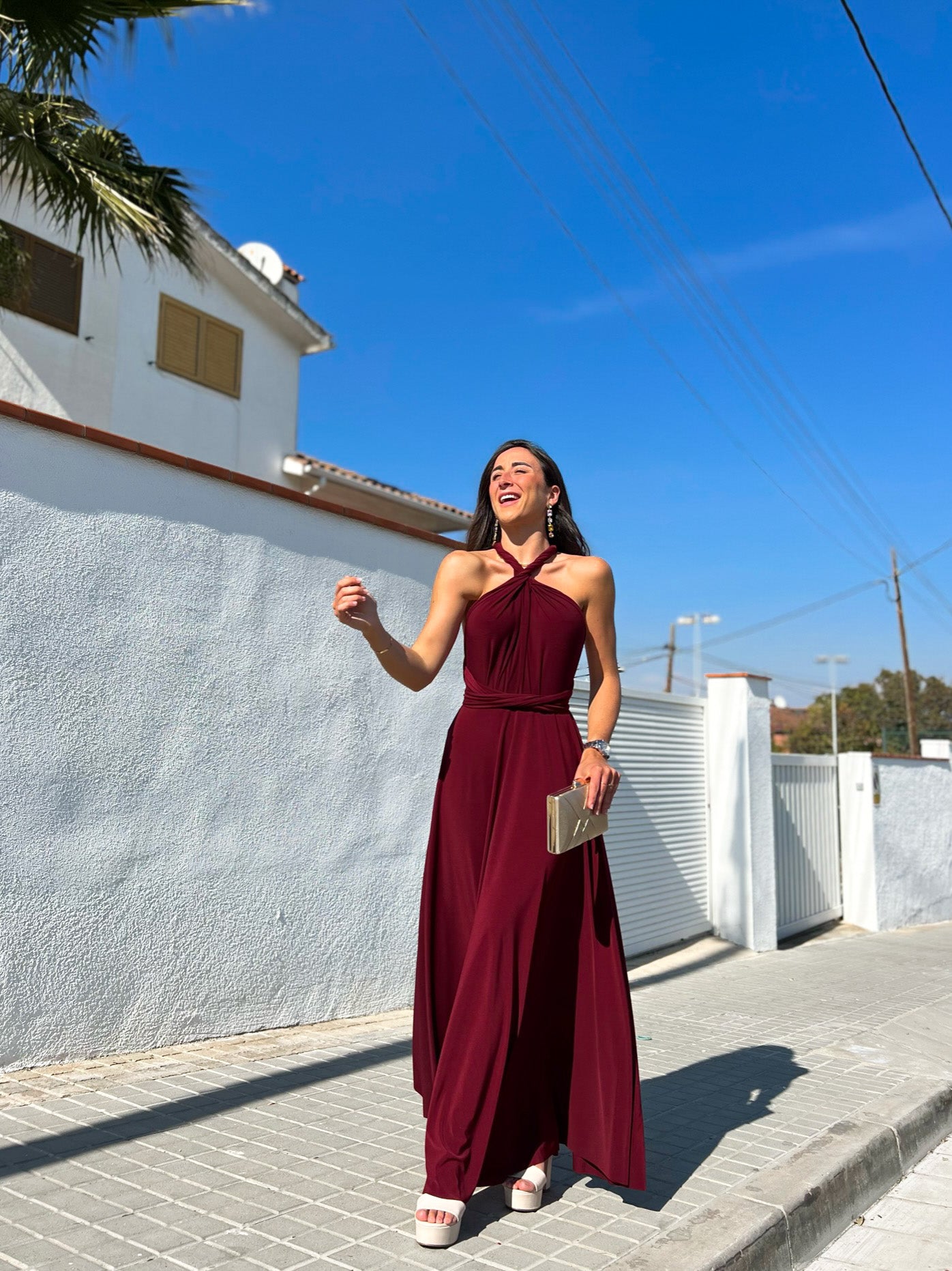 Long multi burgundy dress