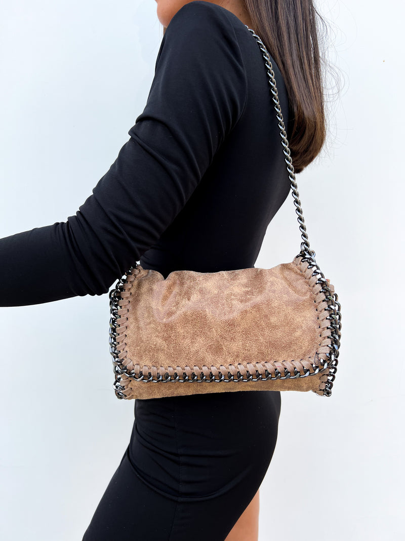 Beige chain midi bag