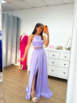 Lilac satin halter set