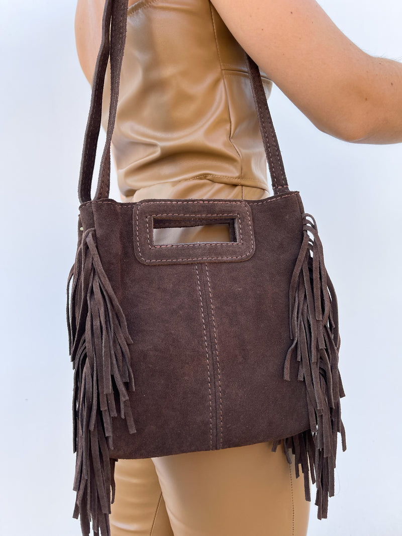 Brown fringed leather bag