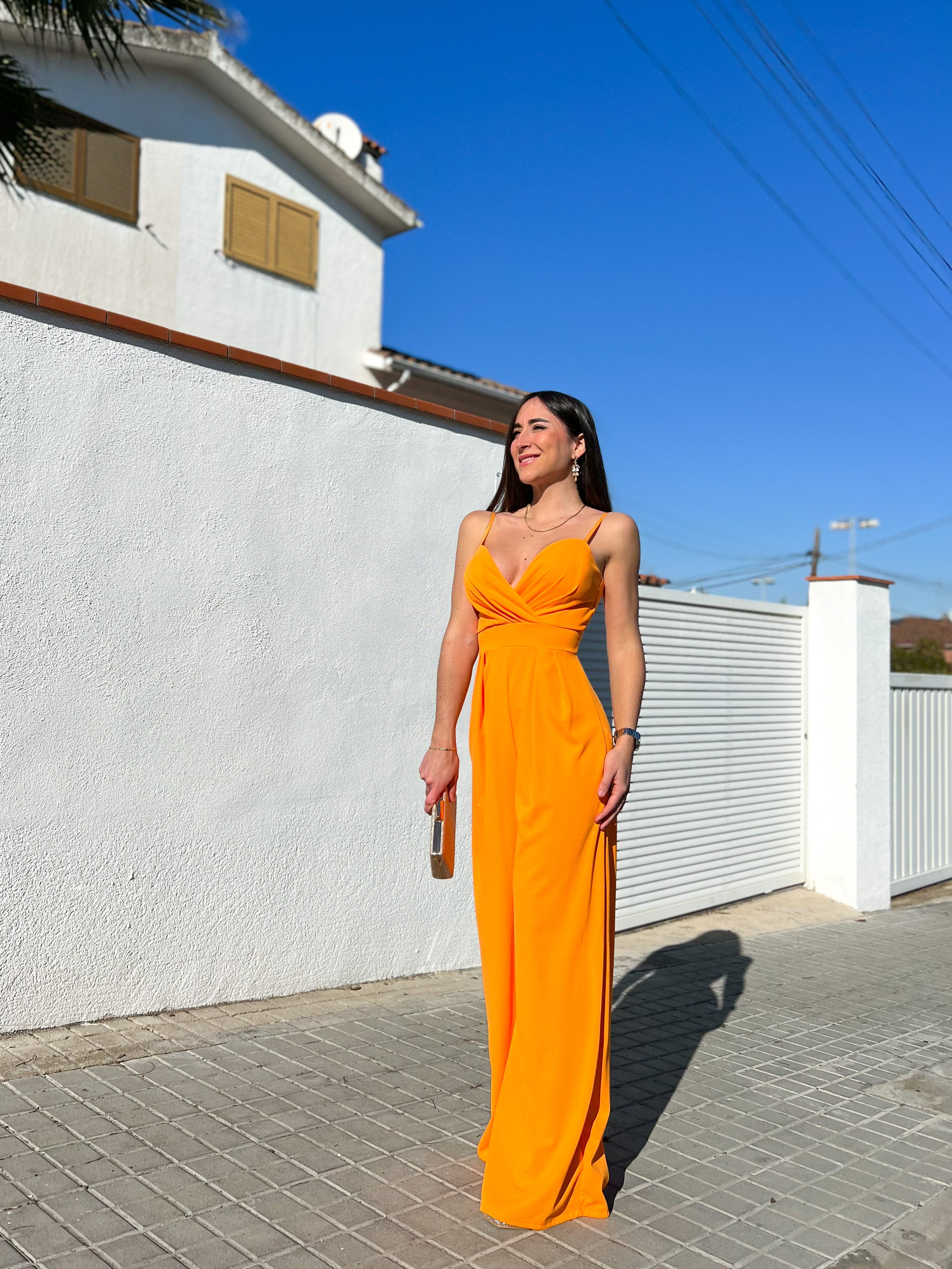 Orange heart crepe jumpsuit