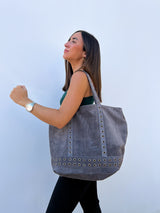 Grey maxi studded bag