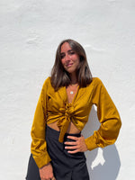 Mustard satin lace blouse