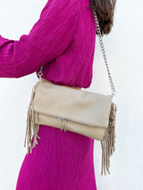 Cream fringed leather bag