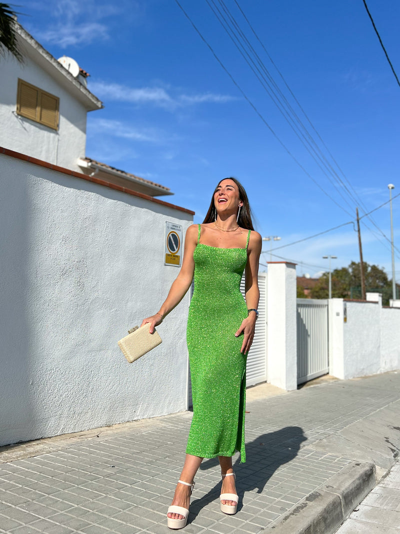 Green knit midi dress