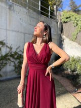 Burgundy V-neck tulle dress