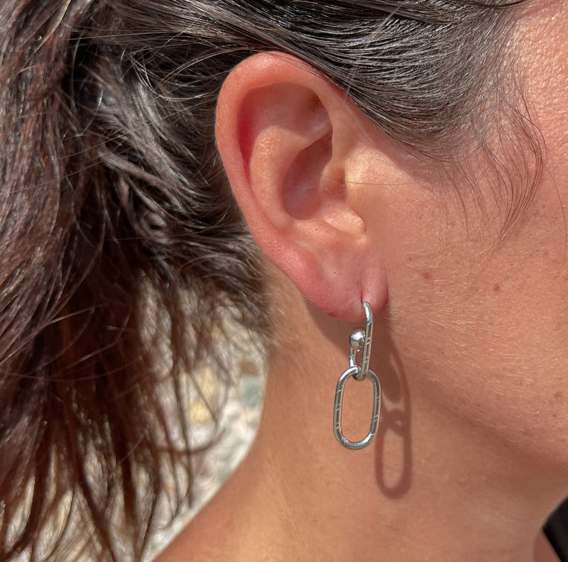 Silver plated double link earrings