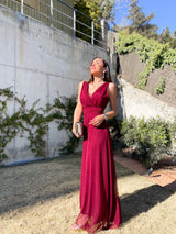 Burgundy V-neck tulle dress