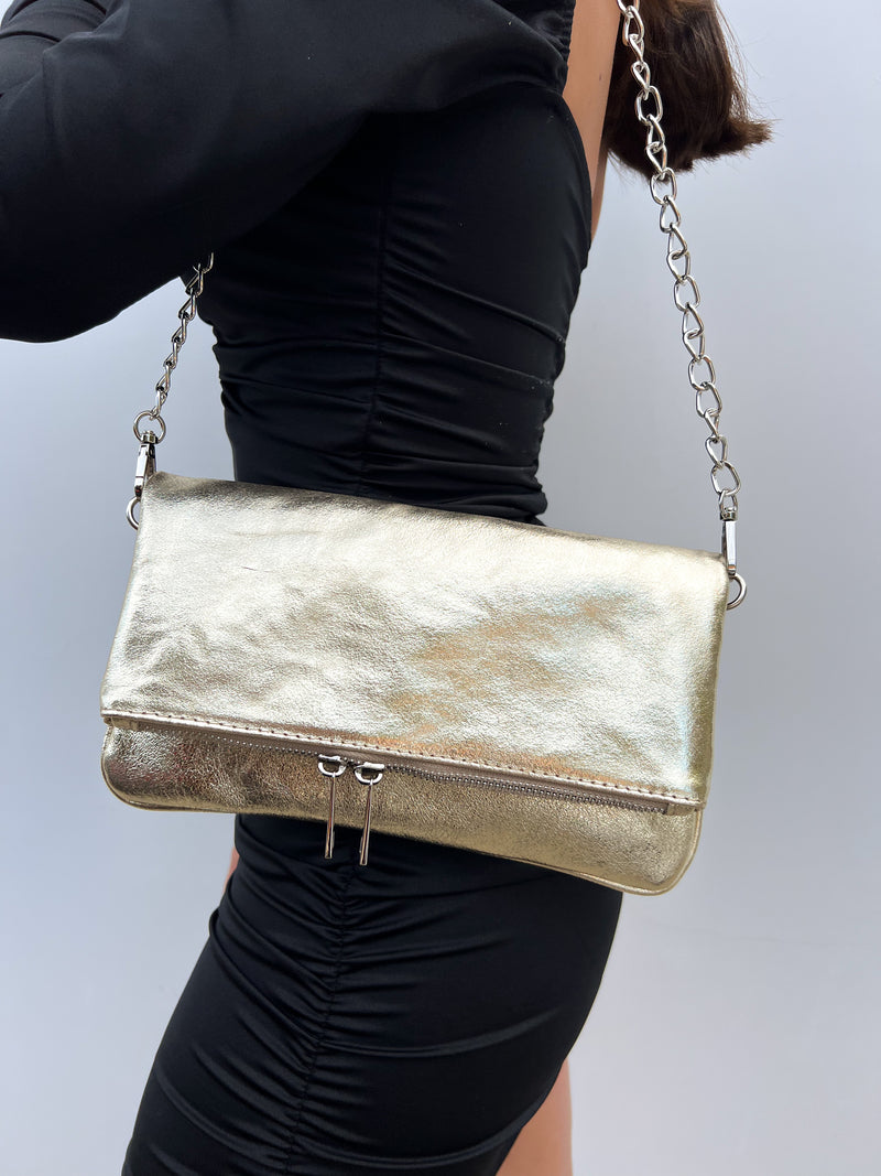 Gold chain leather bag