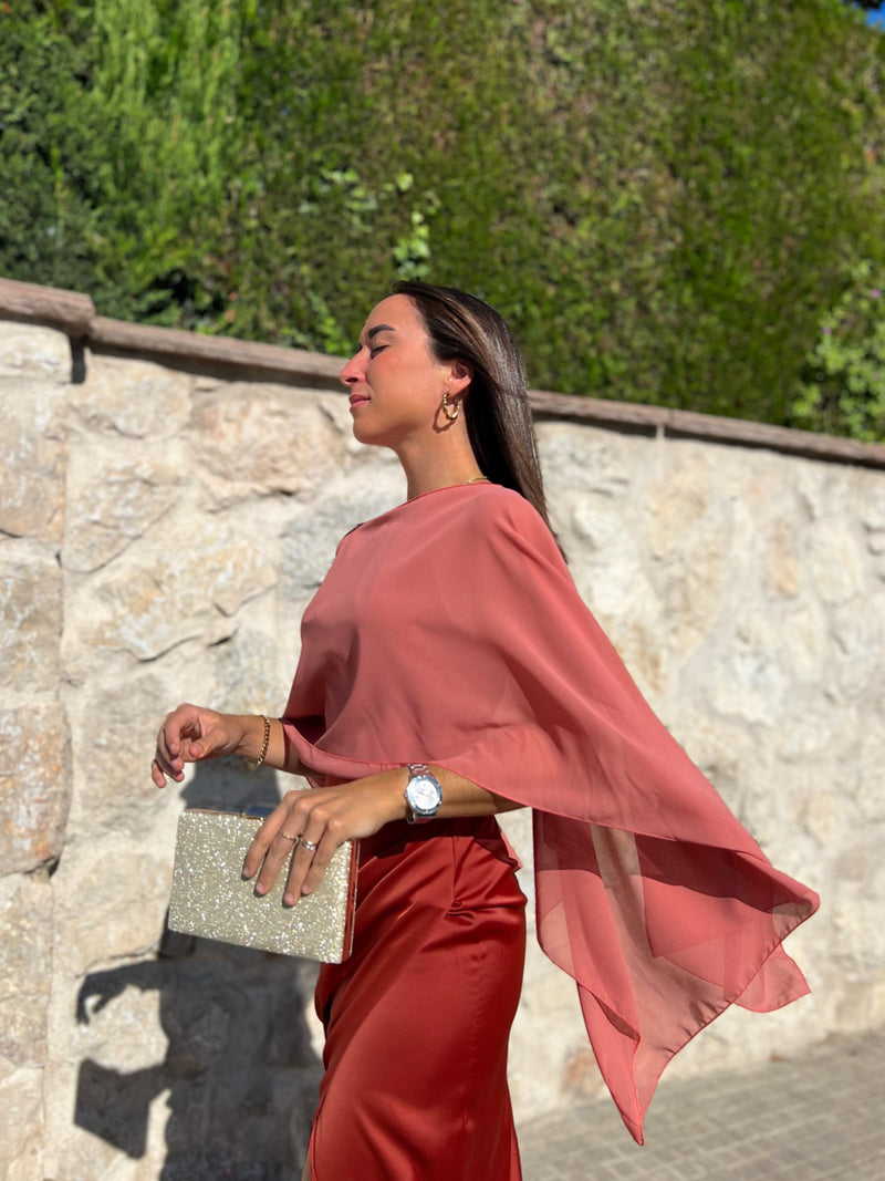 Coral chiffon cape shawl