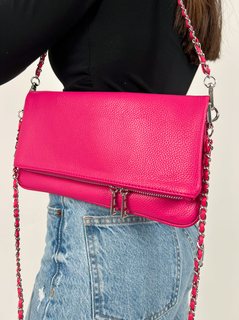 Fuchsia vegan chain handbag