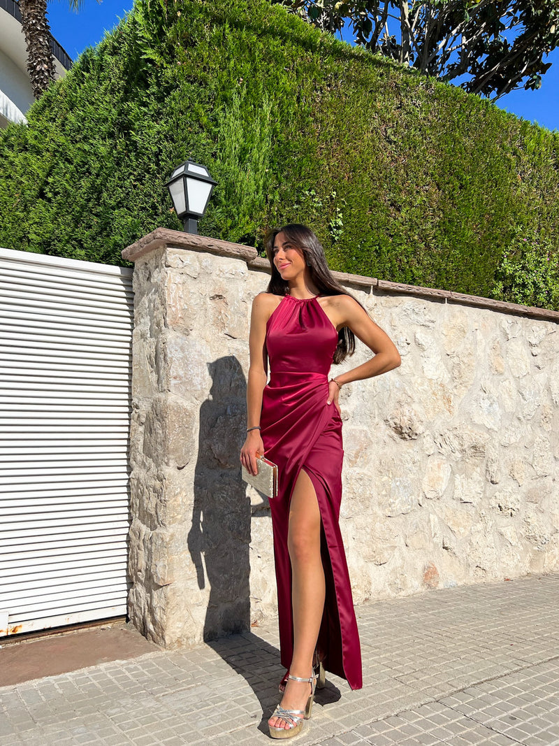 Burgundy halter tube dress