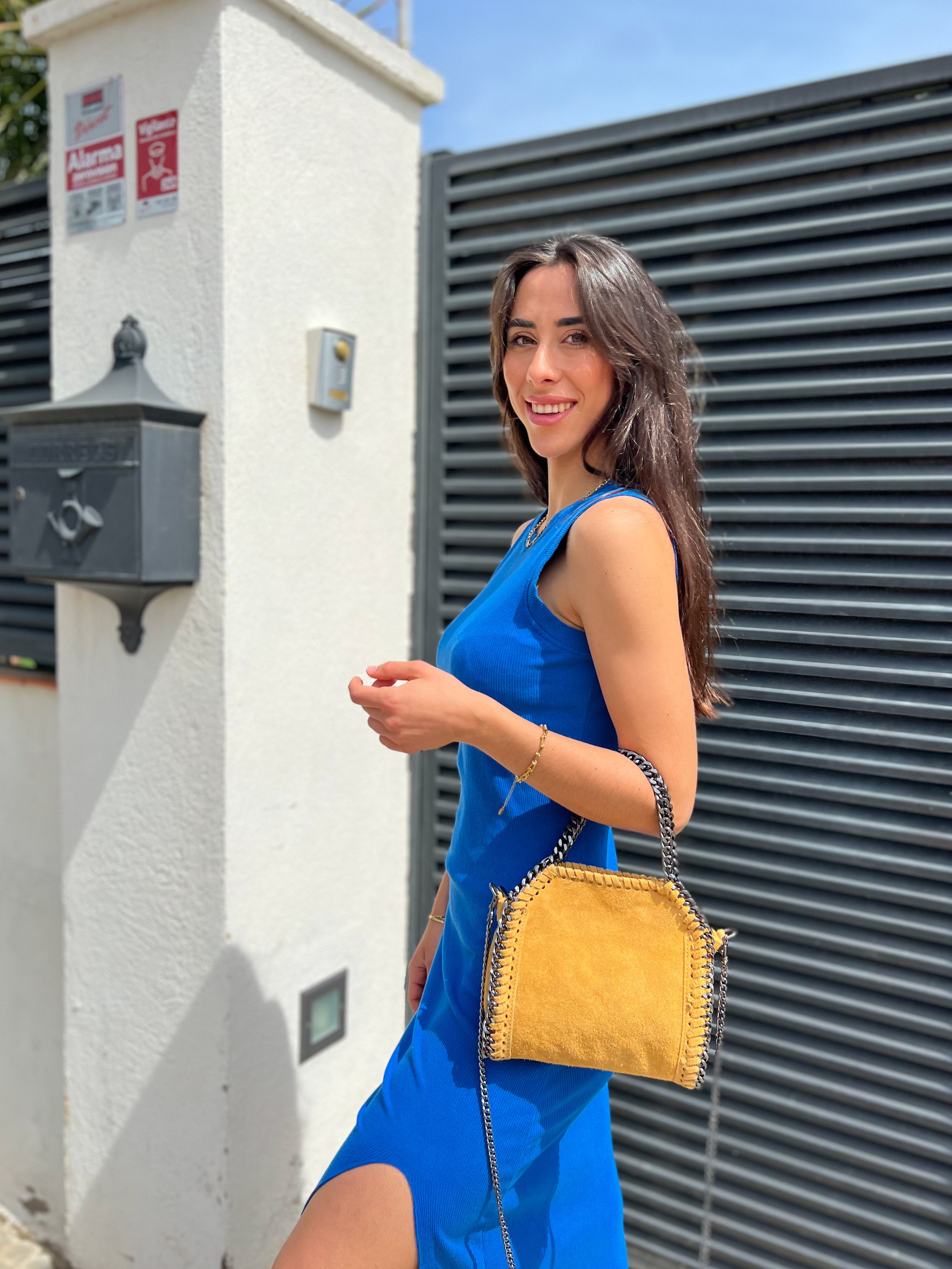 Yellow suede pocket bag