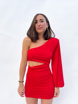 Red asymmetric mini dress