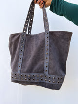 Grey maxi studded bag