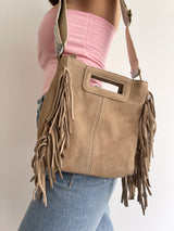 Beige fringed leather bag