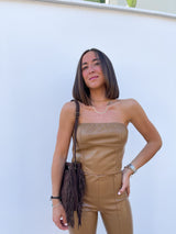 Brown fringed leather bag