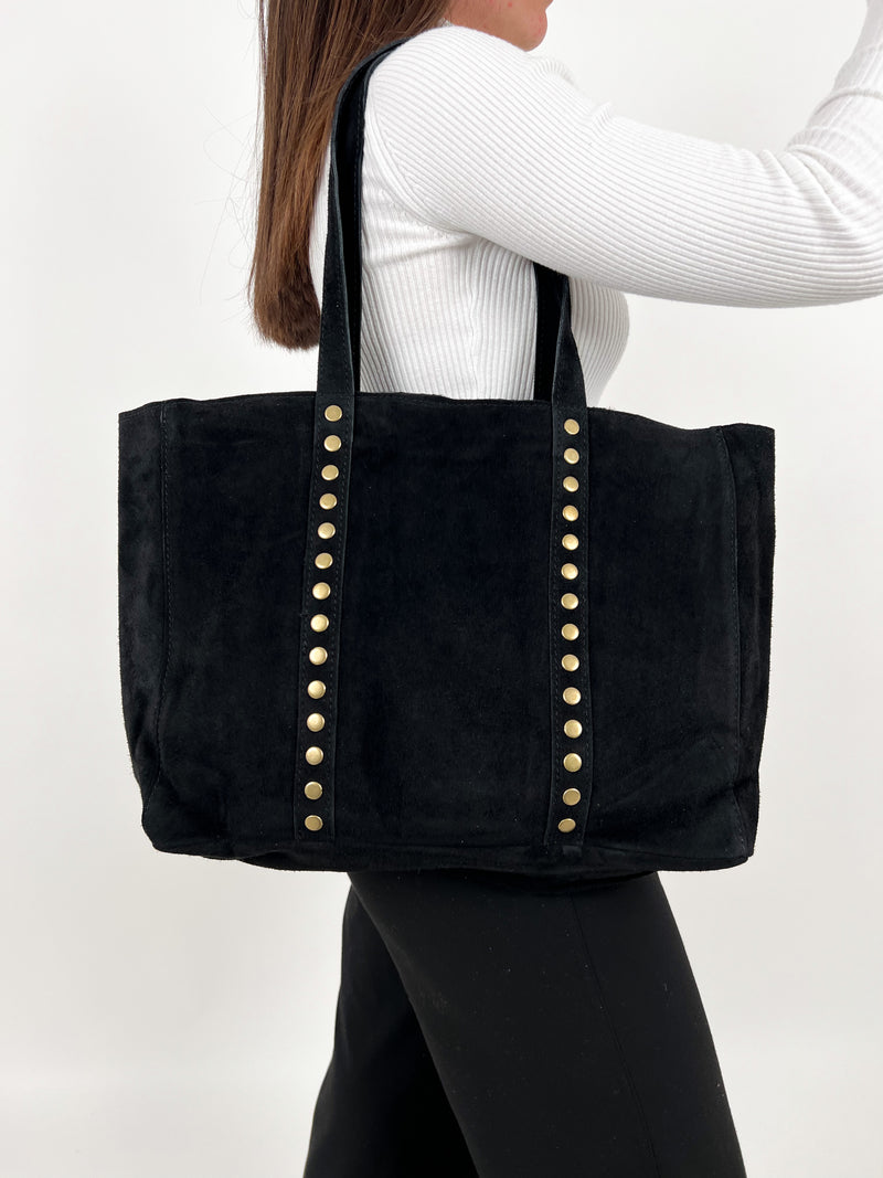 Black maxi studded handbag