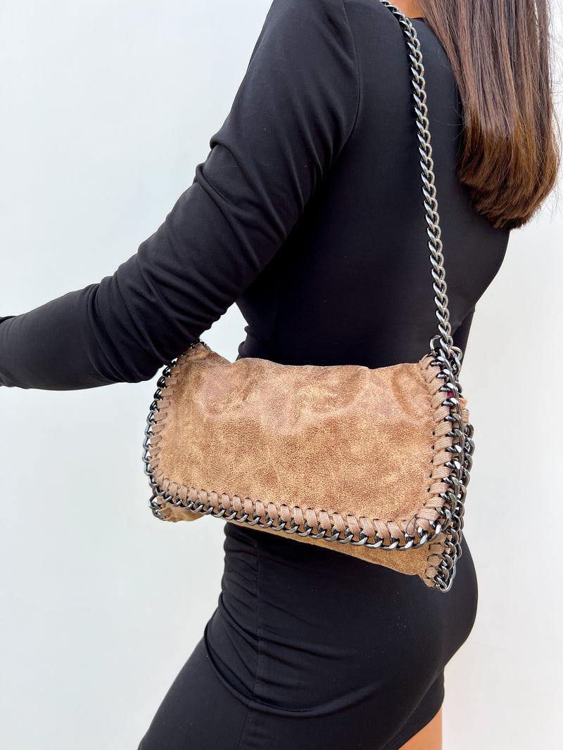 Beige chain midi bag